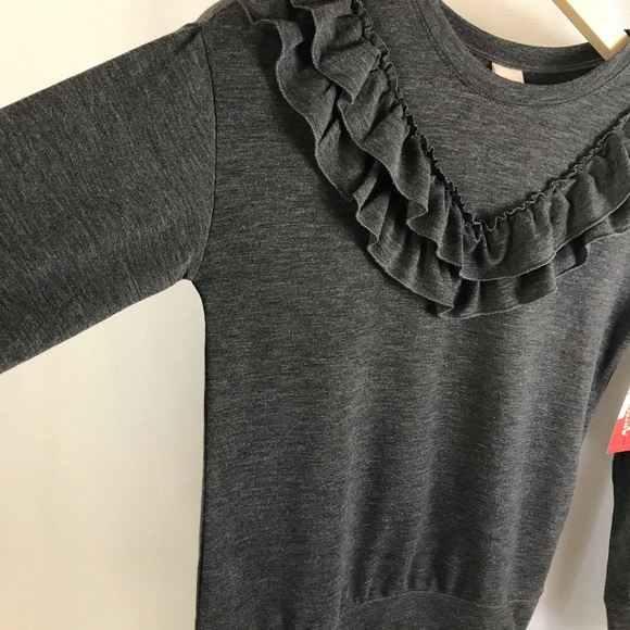 long sleeve Top with ruffle charcoal size 14 girls size 14 brand new - Picture 2 of 7